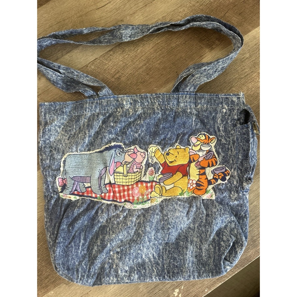 Vintage Winnie the Pooh Denim Tote Bag Acid Wash Disney Characters Handmade